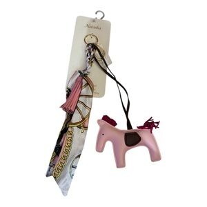 Natasha Couture Pink Horse Bag Charm w Scarf & Tassel
